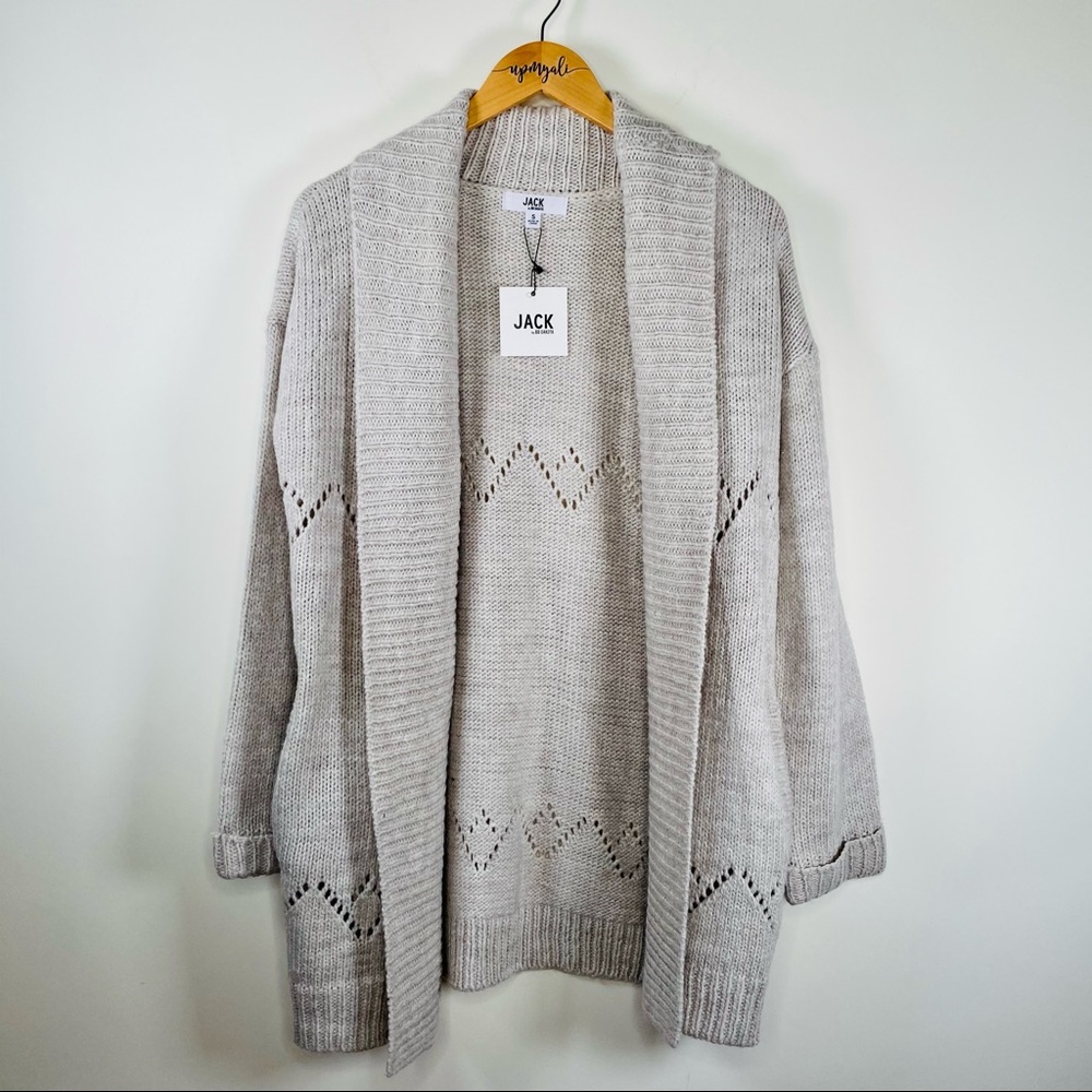 Jack by BB Dakota Open Front Cuff Ribbed Cardigan Duster Sweater Beige Sz Small
